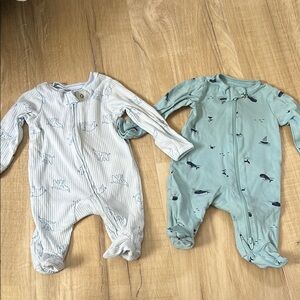 Carter's Blue and Green Footies One Pieces